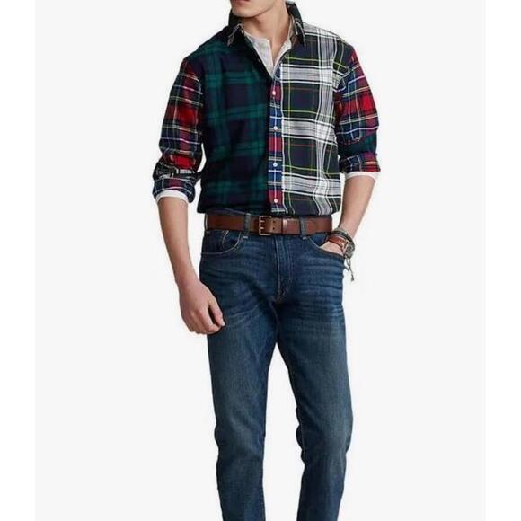 NWT Polo Ralph Lauren Men's Slim Fit Oxford Tartan Plaid Green Red Blue Sz XXL - Picture 1 of 7